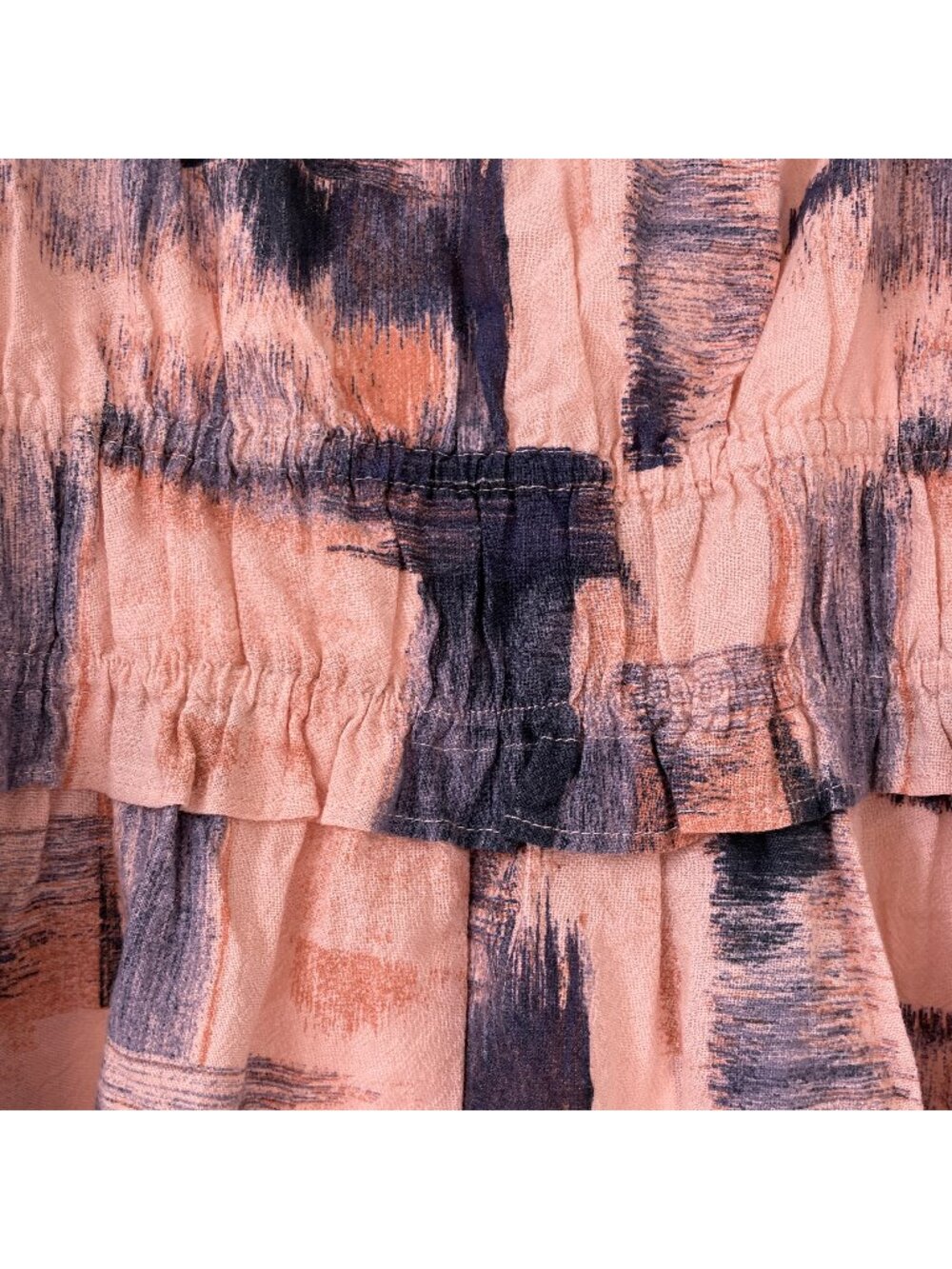 Universal Thread Abstract Small Cotton Peach Pink Blue Dress Puff Sleeve Pockets - Picture 12 of 13